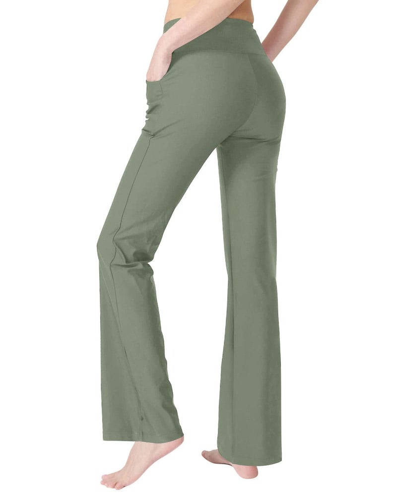 Zeronic Bootcut Yoga Pants for Women with Pockets High Waisted Workout Running Pants Tummy Control Long Bootleg Work Pants (Olive-Green, Medium) - Image 4